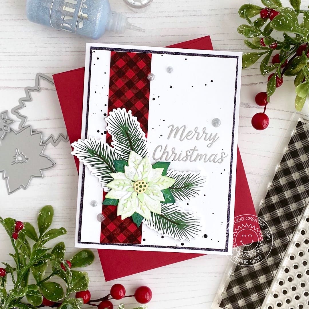 Sunny Studio Stamps Handmade Holiday Christmas Card by Leanne West (using Layered Poinsettia Craft Cutting die)
