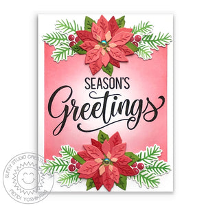 Sunny Studio Stamps Season's Greetings Layered Poinsettia Pink Floral Die-cut Flower Holiday Christmas Card
