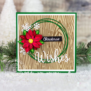 Sunny Studio Stamps Christmas Wishes Wood Embossed Handmade Holiday Card by Rachel using Layered Poinsettia Cutting dies