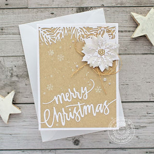 Sunny Studio Stamps Merry Christmas White & Kraft Paper Poinsettia Holiday Card using Christmas Garland Frame Cutting Dies