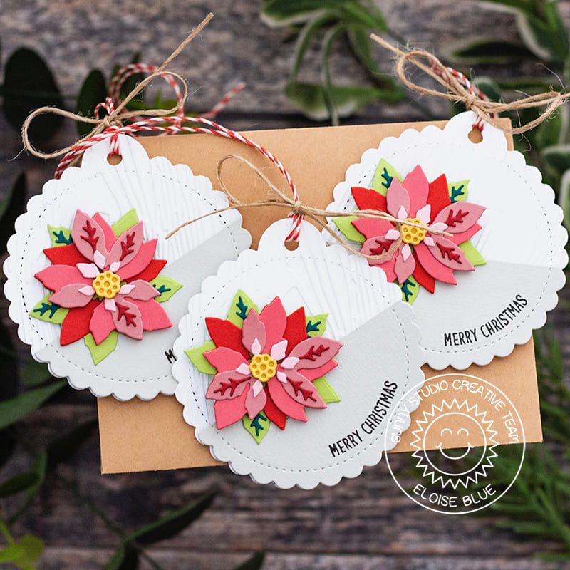 Sunny Studio Stamps Handmade Holiday Christmas Gift Tags by Eloise Blue (using Layered Poinsettia Craft Cutting die)