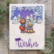 Sunny Studio Stamps Winter Wishes Blue & Purple Alpaca Holiday Christmas Card (using Layered Snowflake Frame Cutting Dies)