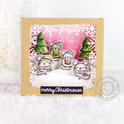 Sunny Studio Stamps Merry Mice Pink Mouse Shadow Box Handmade Winter Holiday Card (using Layered Snowflake Frame Dies)