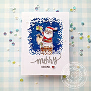 Sunny Studio Stamps Santa Claus in Chimney Merry Christmas Winter Holiday Card (using Layered Snowflake Frame Dies)
