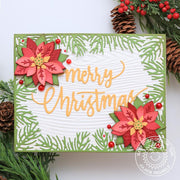 Sunny Studio Stamps Traditional Poinsettia Wood Embossed Texture Holiday Christmas Card (using Woodgrain 6x6 Embossing Folder)