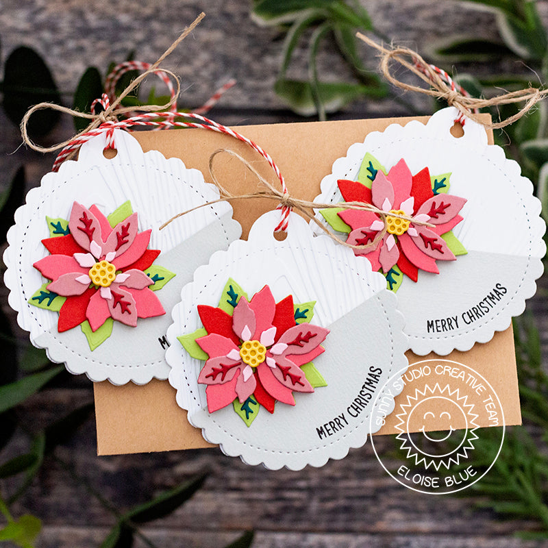 Sunny Studio Stamps Poinsettia Handmade Holiday Christmas Gift Tags (using Stitched Scalloped Circle Metal Cutting die)