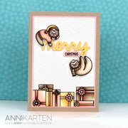 Sunny Studio Hanging Sloths with Gifts Non-Traditional Colors Holiday Card (using Lazy Christmas 3x4 Clear Stamps)