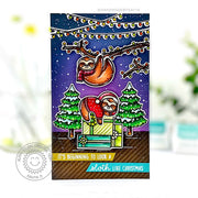 Sunny Studio It's Beginning To Look A Sloth Like Christmas Punny Holiday Card (using Seasonal Trees 4x6 Clear Stamps)