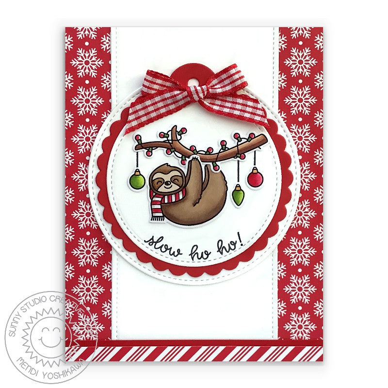 Sunny Studio Stamps Red Snowflake & Candy Candy Stripes Slow Ho Ho! Sloth Christmas Card (using All Is Bright 6x6 Paper Pad)