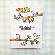 Sunny Studio A Little Birdie Told Me It's Your Birthday Birds on Tree Branch Pastel Clouds Card (using Little Birdie 4x6 Clear Stamps)
