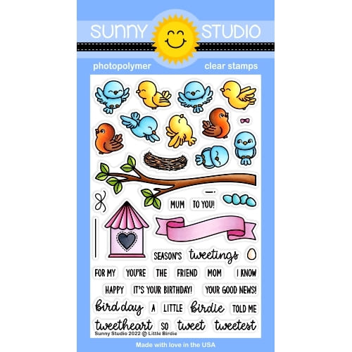Sunny Studio Little Birdie Birdhouse, Tree Branch, Nest and Birds Punny 4x6 Clear Photopolymer Stamps