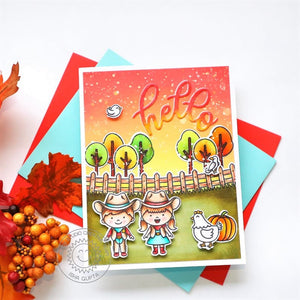 Sunny Studio Hello Cowboy & Cowgirl at Sunset Fall Themed Handmade Card (using Little Buckaroo 2x3 Clear Stamps)