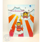 Sunny Studio You Are Heaven Sent Angels with Sun Rays Sunburst Card (using Angelic Sentiment 3x4 Clear Stamps)