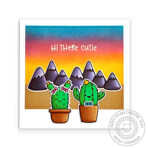 Sunny Studio Stamps Hi There  Cutie Girl & Boy Cactus in Desert at Sunset Card (using Looking Sharp 3x4 Clear Stamps)