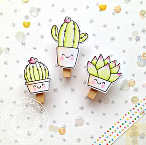Sunny Studio Cactus & Succulent Plant Playful Clothes Pins (using Looking Sharp 3x4 Clear Stamps)