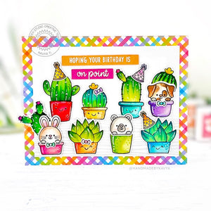 Sunny Studio Hoping Your Birthday Is On Point Critters, Cactus & Cacti in Flowerpots Card (using Looking Sharp 3x4 Clear Stamps)