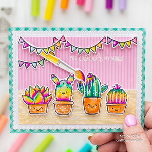 Sunny Studio You Color My World Rainbow Cactus Card by Mona Toth (using Looking Sharp 3x4 Clear Stamps)