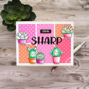 Sunny Studio Pink & Coral Polka-dot Cactus & Succulent Plant Card (using Looking Sharp Clear Stamps)