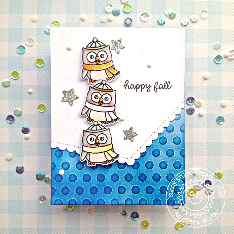 Sunny Studio Stamps Woodsy Autumn Happy Fall Owl Polka-dot Embossed Handmade Card by Franci