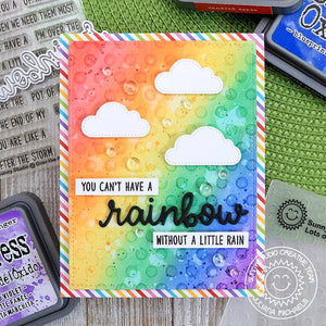 Sunny Studio Stamps Rainbow Polka-dot Embossed Handmade Card by Juliana Michaels (using stitched Fluffy Cloud Dies)