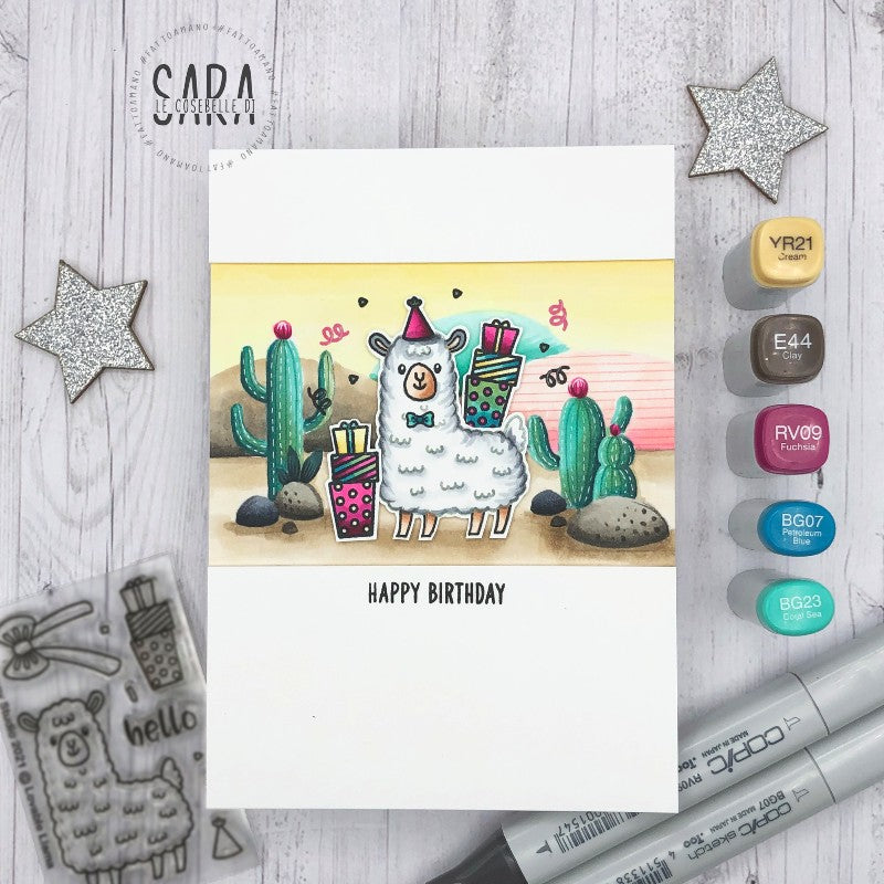 Sunny Studio Stamps Llama in the Desert with Cactus Birthday Card (using Lovable Llama Mini Stamps)