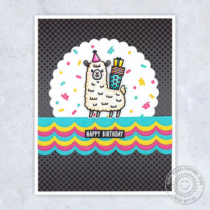 Sunny Studio Black, Hot Pink, Turquoise & Yellow Llama Fiesta Birthday Card (using Lovable Llama 2x3 Clear Mini Stamps)