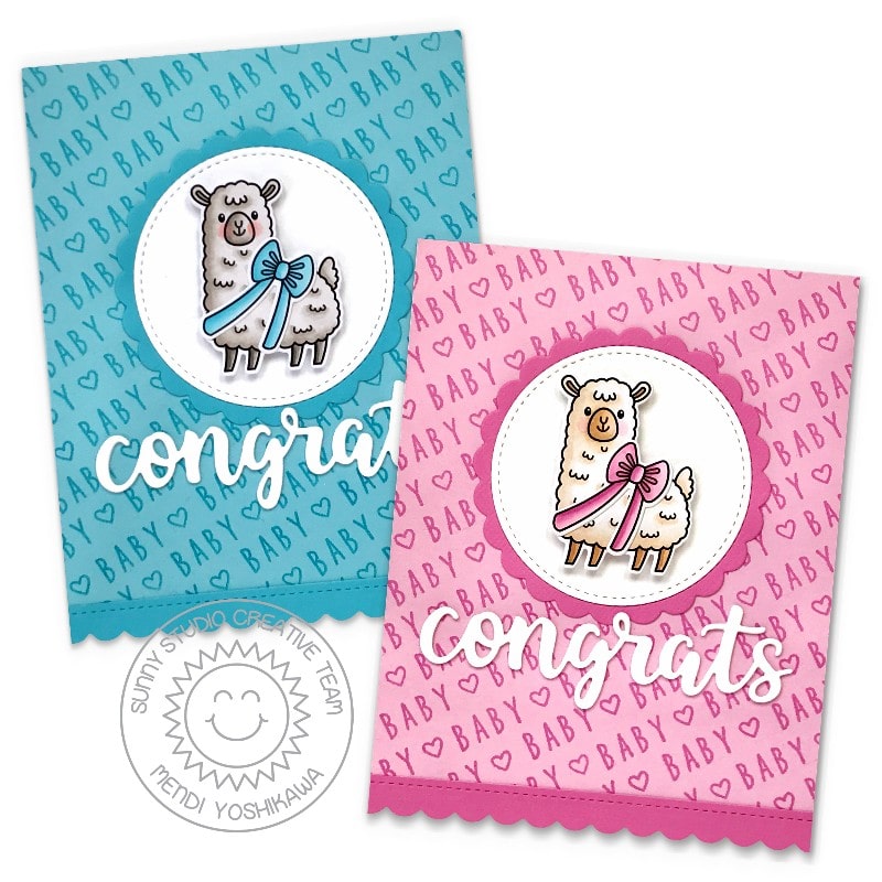 Sunny Studio Stamps Congrats Baby Girl & Baby Boy Pink & Blue Cards using Stitched Circle Small Nesting Metal Cutting Dies