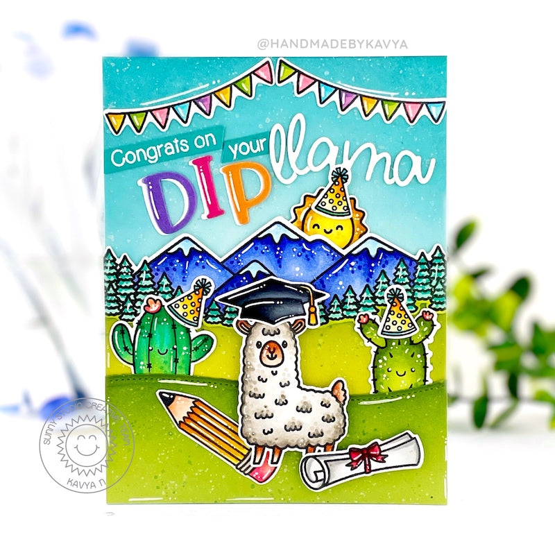Sunny Studio Punny Llama Congrats on your "Dip-Llama" Graduation Party Card (using Loopy Letters Metal Cutting Dies)