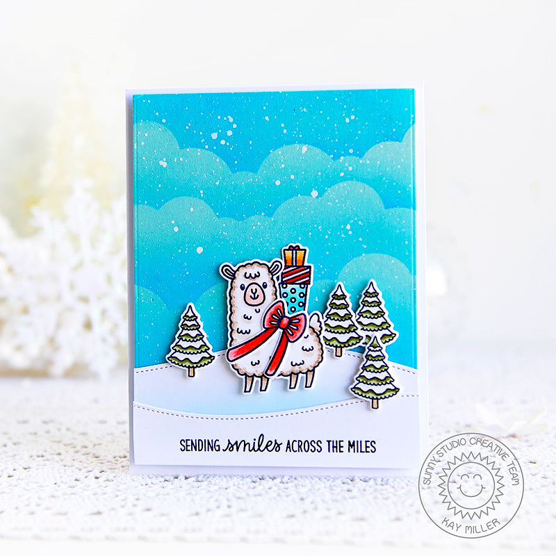 Sunny Studio Sending Smiles Across The Miles Alpaca Llama Winter Birthday Card (using Lovable Llama 2x3 Clear Stamps)