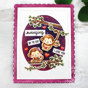 Sunny Studio Swinging By To Say I Love You Hanging Monkey Scalloped Valentine's Day Card (using Love Monkey 4x6 Clear Stamps)