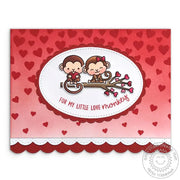 Sunny Studio Red & White Scalloped Love Monkey Valentine's Day Card (using Cascading Heart 3x4 Background Stamps)
