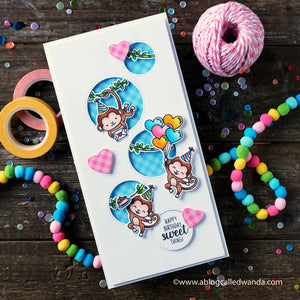 Sunny Studio Stamps Stitched Circle Monkey Mini Slimline Birthday Card (using Staggered Circles Metal Cutting Die)