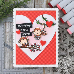 Sunny Studio Stamps Love Monkey Valentine's Day Card (using Stitched Heart Dies)