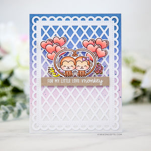 Sunny Studio Stamps Pink & Lavender Monkey Valentine's Day Card (using Frilly Frames Lattice Background Metal Cutting Dies)