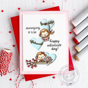 Sunny Studio Stamps Love Monkey Valentine's Day Card by Leanne West (with a trio of windows using Stitched Heart Dies)