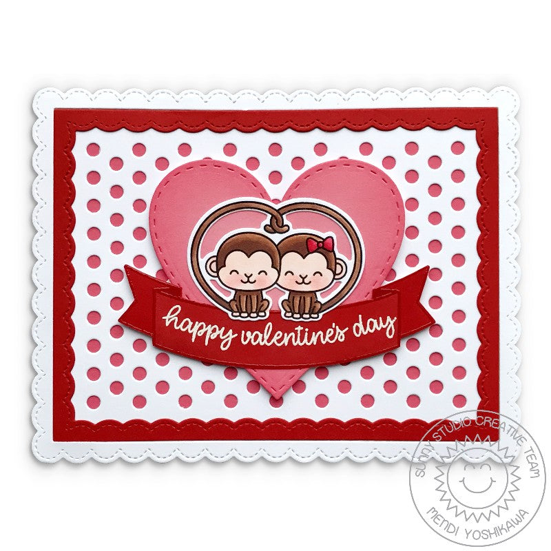 Sunny Studio Stamps Love Monkey Pink Polka-dot Heart Valentine's Day Card