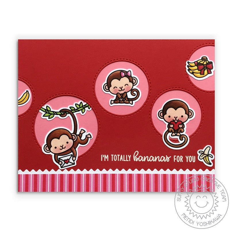 Sunny Studio Stamps Love Monkey Bananas For You Red & Pink Valentine's Day Card