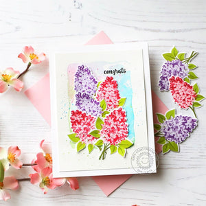 Sunny Studio Floral Lilacs with Watercolor Background Congrats Wedding Card (using Lovely Lilacs 4x6 Clear Layering Stamps)