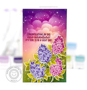 Sunny Studio Congrats on your New Adventure Floral Lilacs Wedding Card (using Lovely Lilacs 4x6 Clear Layering Stamps)