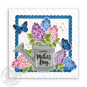 Sunny Studio Watering Can & Butterflies Square Happy Mother's Day Card (using Lovely Lilacs 4x6 Clear Layering Stamps)