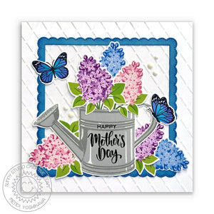 Sunny Studio Stamps Lilacs, Watering Can & Butterflies Embossed Mother's Day Card (using Dapper Diamonds Embossing Folder)