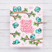 Sunny Studio You Are So Lovely Pink & Blue Birds with Tree Branches Spring Card (using Lovey Dove 4x6 Clear Sentiment Stamps)