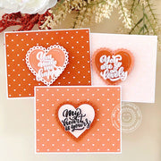Sunny Studio Stamps Peach Scripty Greetings CAS Quilted Heart Valentine's Day Cards using Scalloped Heart Metal Cutting Dies