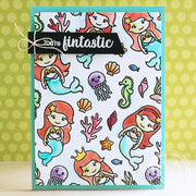 Sunny Studio Stamps You're Fintastic Punny Mermaid Watercolor Ocean Themed Handmade Card (using Magical Mermaids 4x6 Clear Photopolymer Stamp Set)