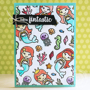 Sunny Studio Stamps You're Fintastic Punny Mermaid Watercolor Ocean Themed Handmade Card (using Magical Mermaids 4x6 Clear Photopolymer Stamp Set)