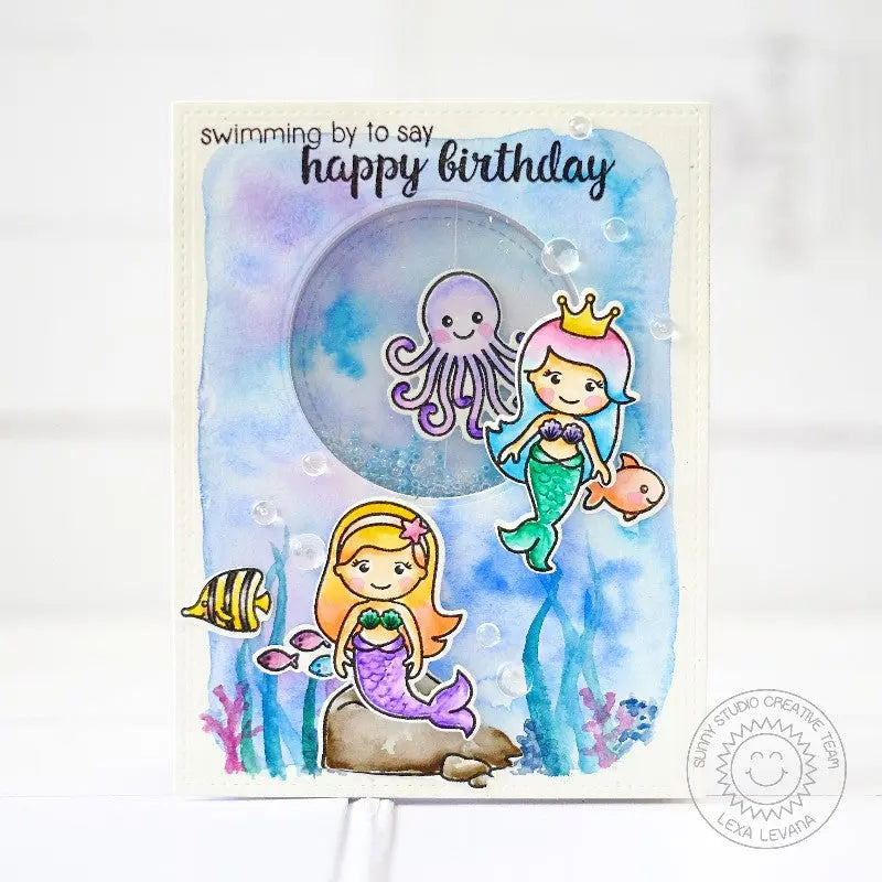 Sunny Studio Stamps Magical Mermaids Spinner Watercolor Card