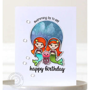 Sunny Studio Stamps Swimming By To Say Happy Birthday Mermaid & Jelly Fish Ocean Themed Handmade Card (using Magical Mermaids 4x6 Clear Photopolymer Stamp Set)