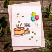 Sunny Studio Stamps Embossed Birthday Cake & Balloons Card (using Sunburst Sun Ray 6x6 Embossing Folder)