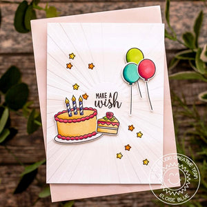 Sunny Studio Stamps Make A Wish Birthday Cake & Balloons Card by Eloise Blue
