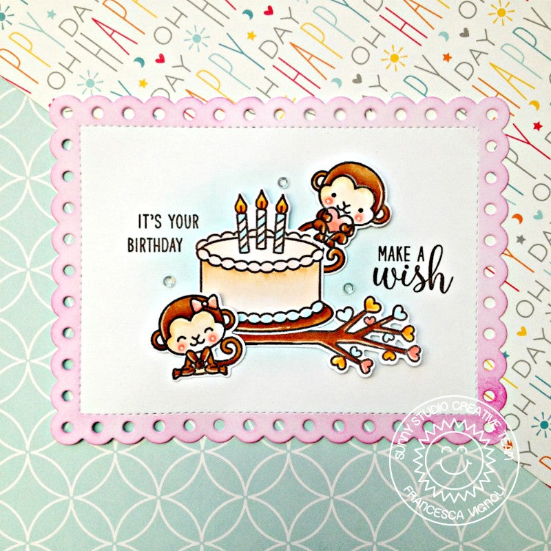 Sunny Studio Stamps Monkey Birthday Cake Card by Franci (using Make A Wish Stamps)
